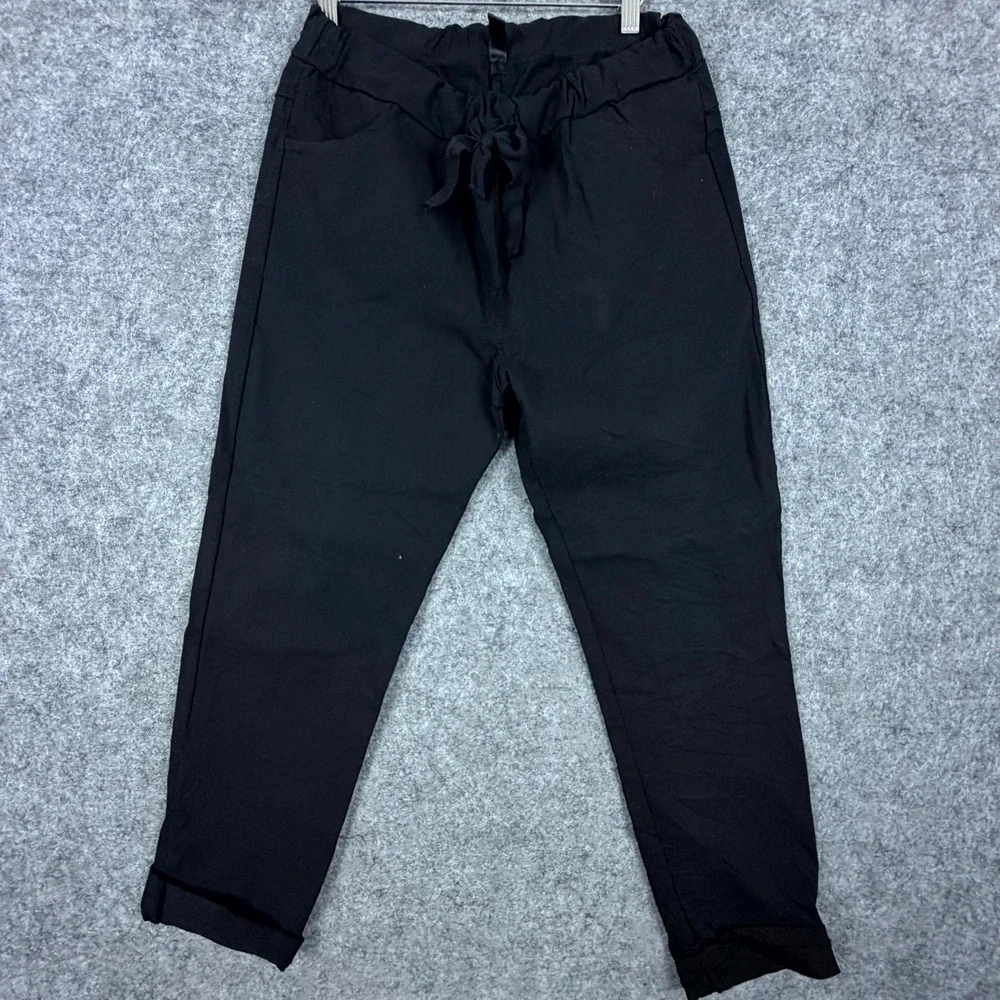 Venti 6 Ankle Pants Womens Medium Black Viscose Stretch Tapered Leg Drawstring